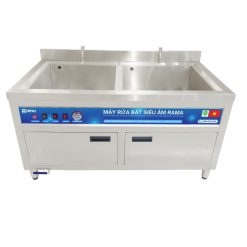 Máy rửa bát siêu âm công nghiệp Rama RB-1800S 2 bồn cho nhà hàng căng tin