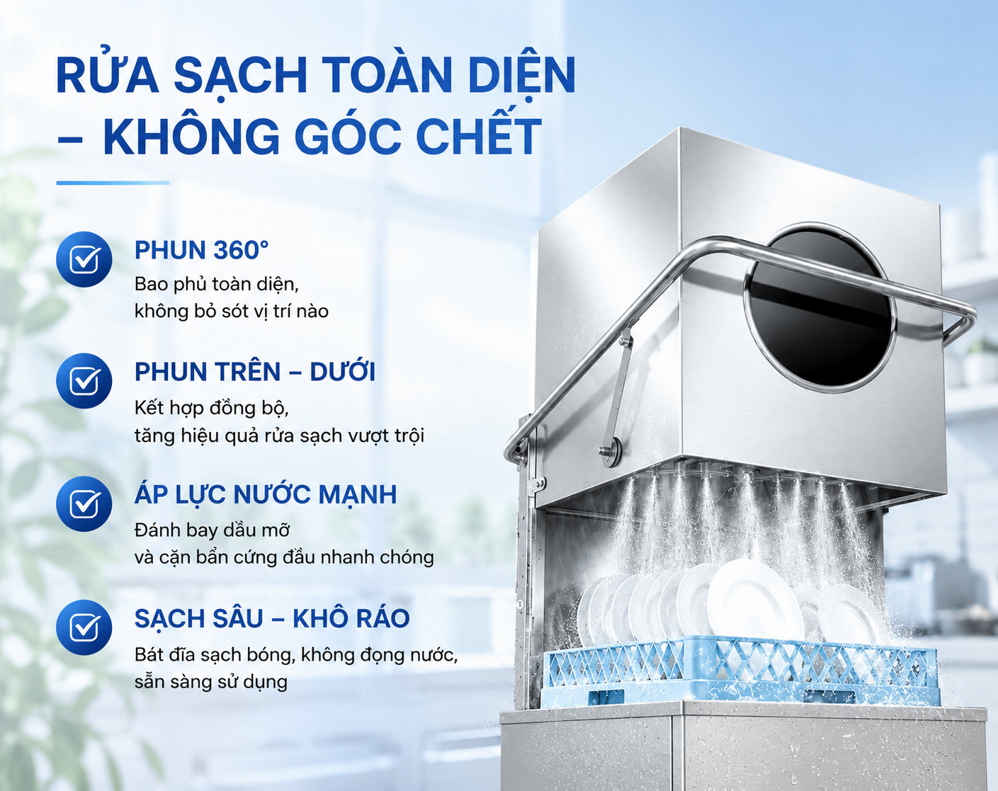 Ưu điểm của máy rửa bát công nghiệp cửa sập Rama RC-15000