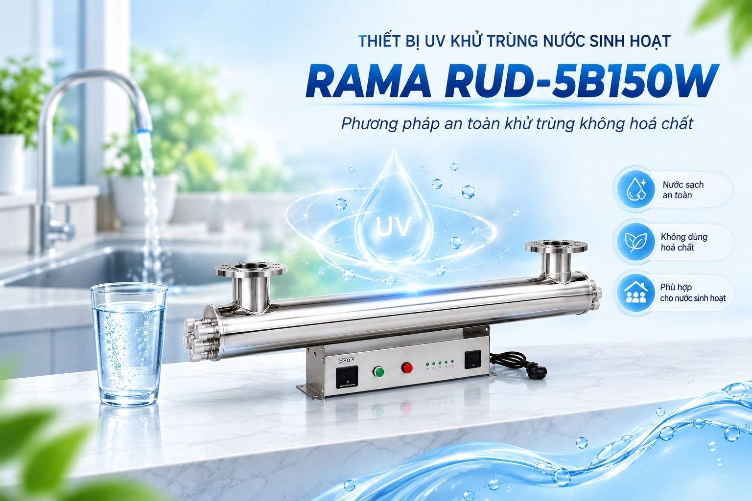 Rama RUD-5B150W – Thiết bị UV xử lý nước sinh hoạt công suất lớn cho hệ thống 70–75 m³/h