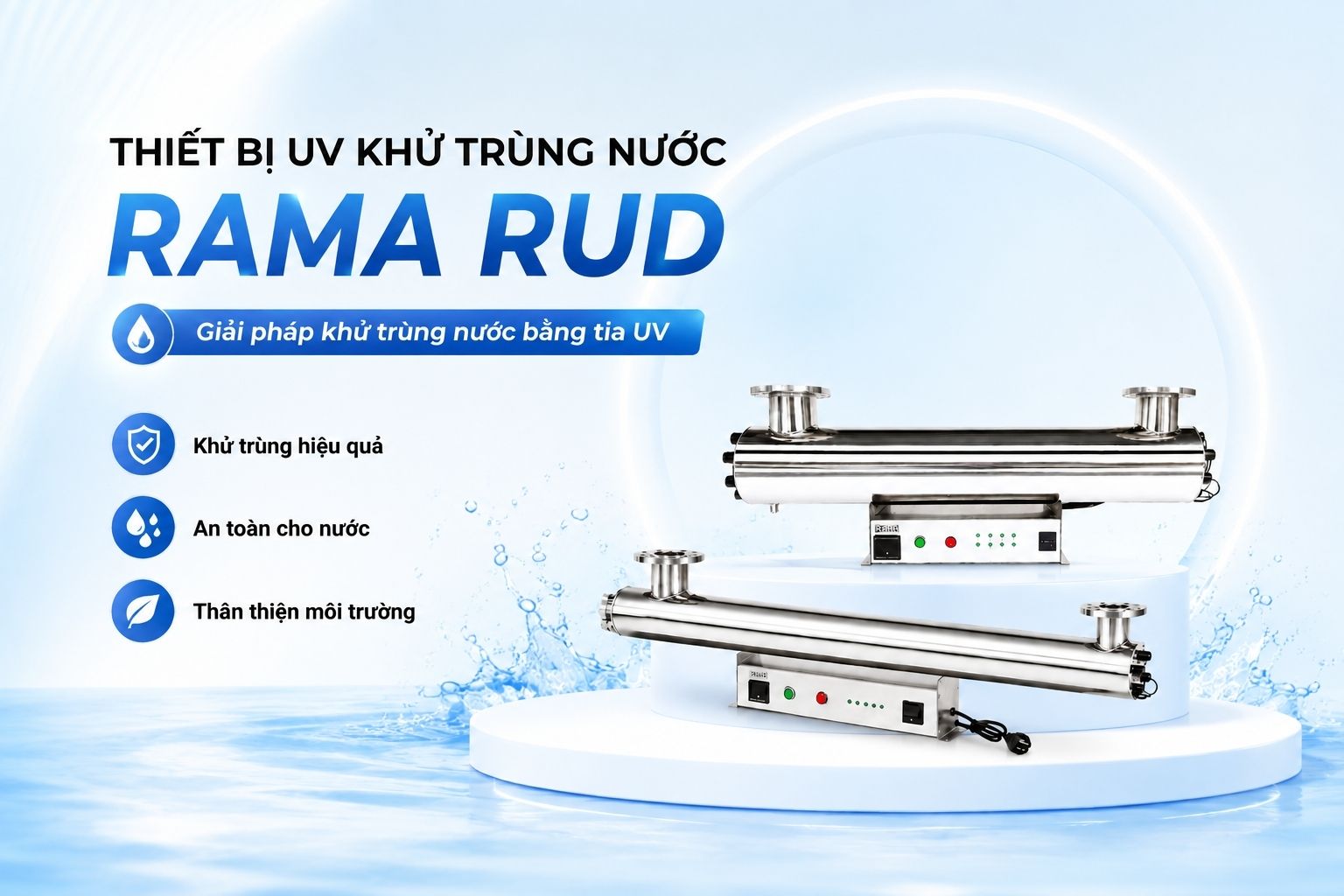 Thiết bị UV khử khuẩn nước cấp Rama RUD-8B80W cho hệ thống xử lý nước lưu lượng lớn